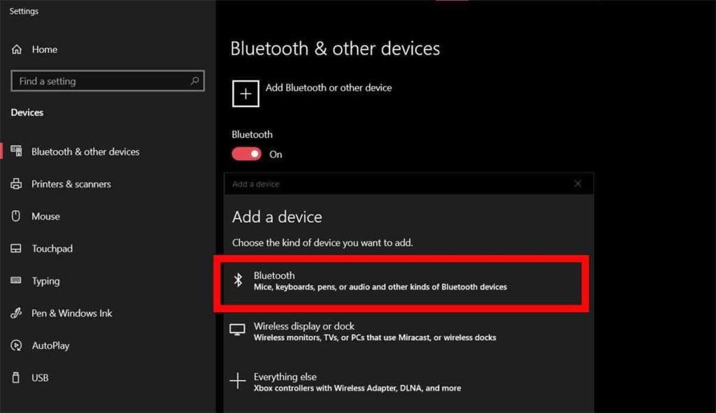 Bluetooth setting on Windows PC