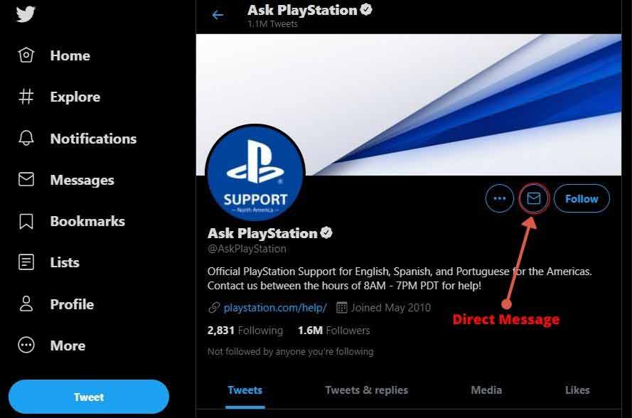 How To Contact PlayStation Support using Twitter direct message