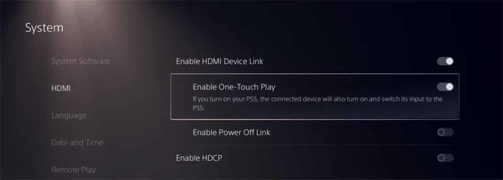 PS5 Enable One-Touch Play