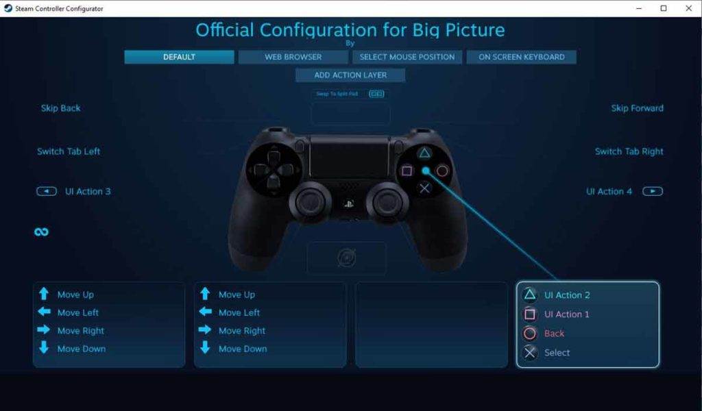 map the DS4 controller input to different actions for the Big Picture mode