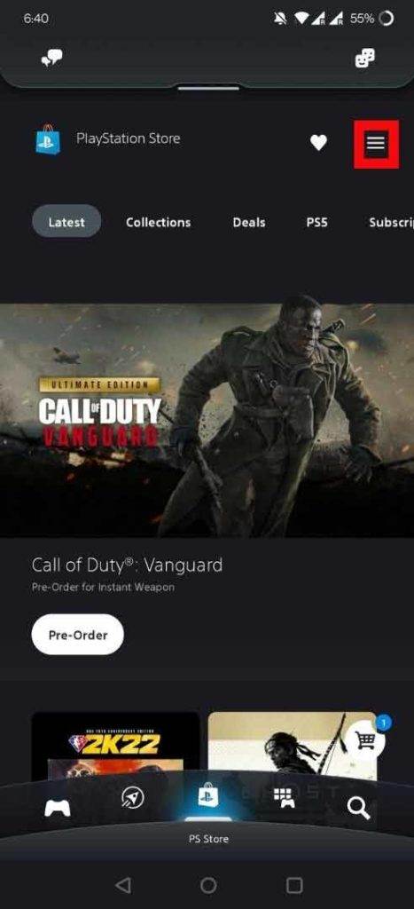 Go to the PS Store and tap on the 3 bars in PS app