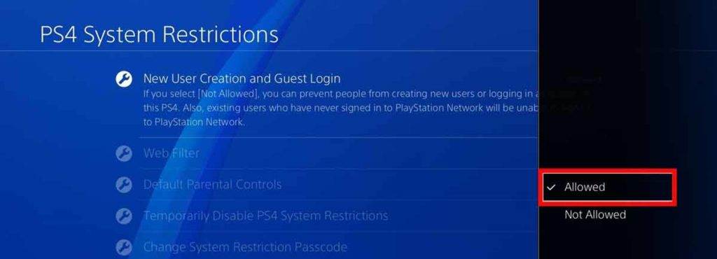 PS4 System Restrictions Allowed