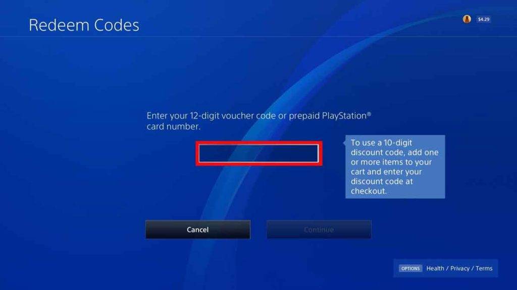 enter your 12-digit voucher code on ps4