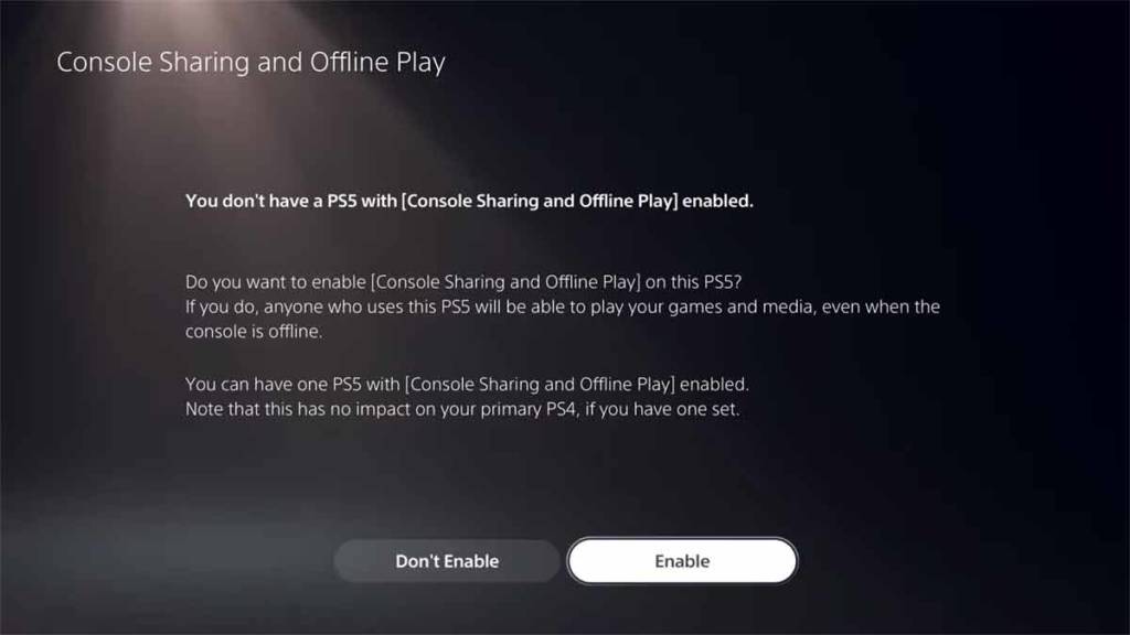 Enable Console Sharing and Offline Play