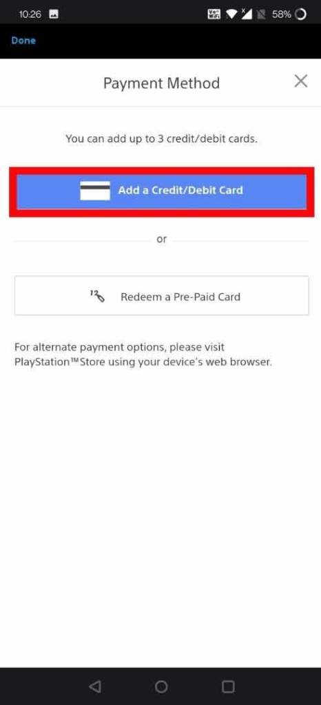 Add a Credit Debit Card using Playstation App