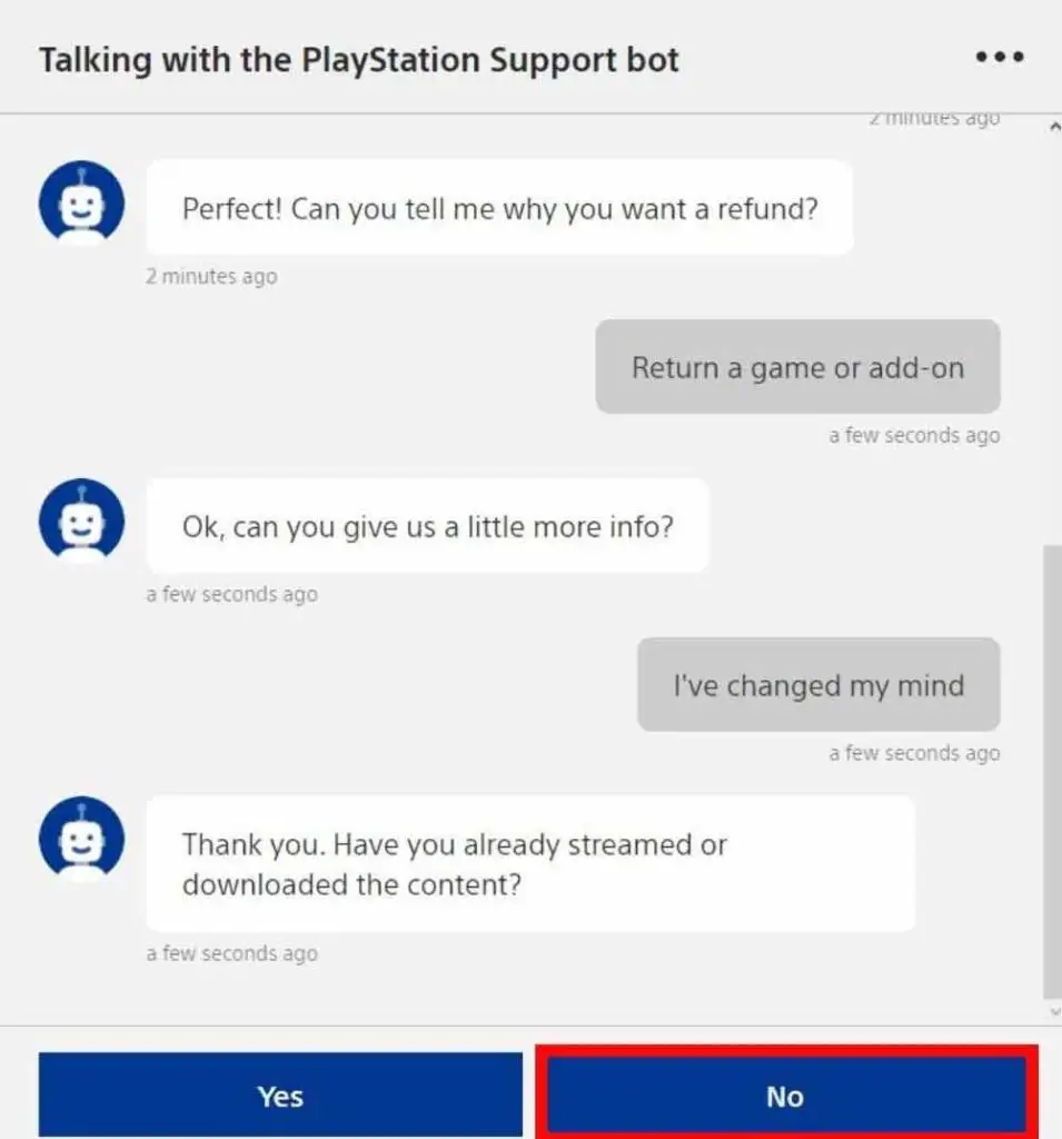 Playstation bot asks whether downloaded or streamed the content