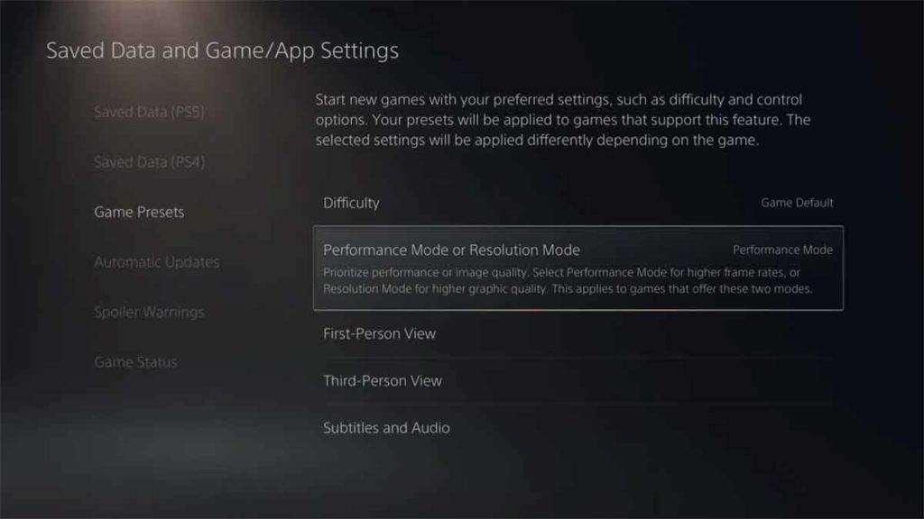 Use Performance mode in PS5