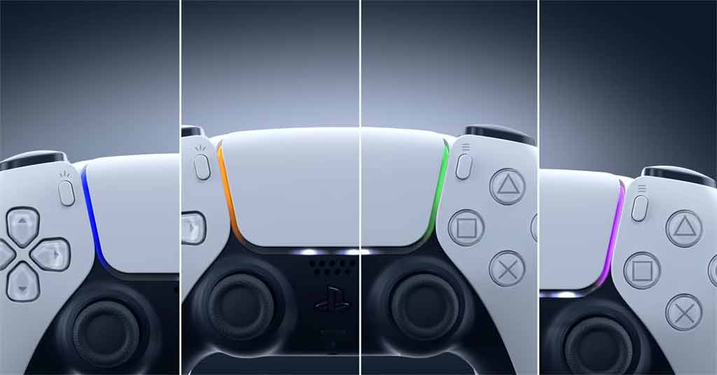 PS5 Controller Lights Meaning, four controller with Blue Red Green Purple lights