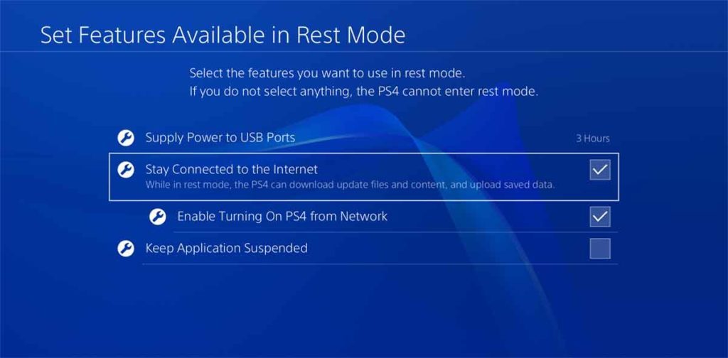PS4 Set features available in Rest Mode